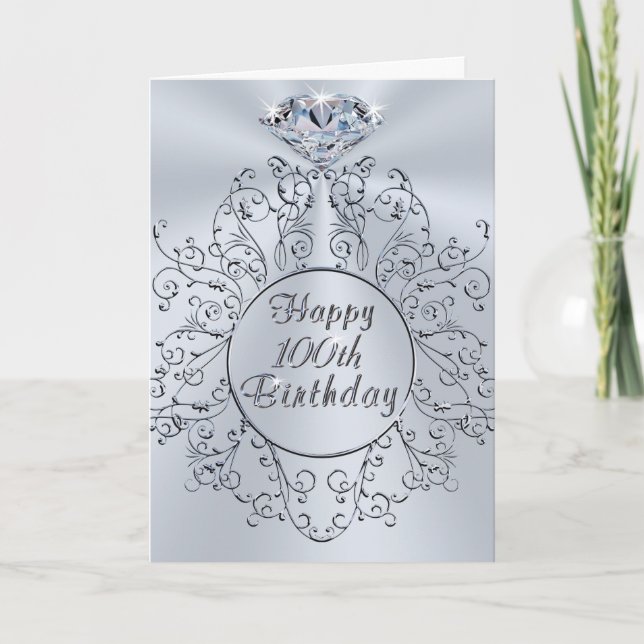 Diamond Design Happy 100th Birthday Card for Her (Front)