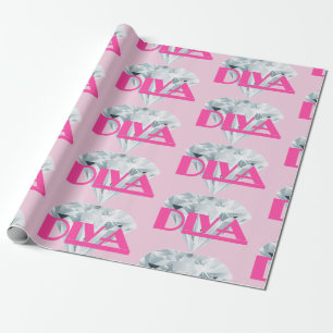 Diamond Diva Pink Gem Girly Text Typography Wrapping Paper