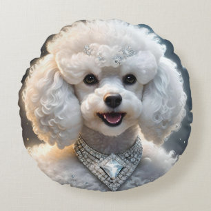 "Diamond Diva: The Glamorous Poodle in Sparkle" Round Cushion