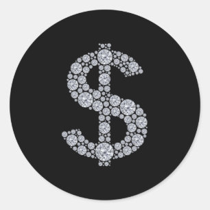 Diamond Dollar Sign Bling Classic Round Sticker