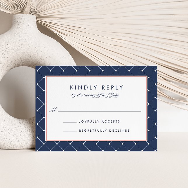 Diamond Dot RSVP Card | Coral and Navy (Creator Uploaded)
