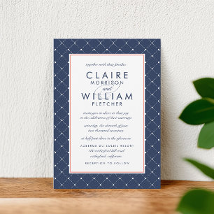 Diamond Dot Wedding Invitation   Coral and Navy