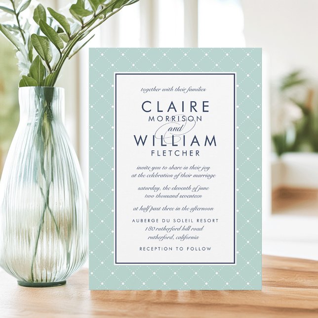 Diamond Dot Wedding Invitation | Mint and Navy (Creator Uploaded)