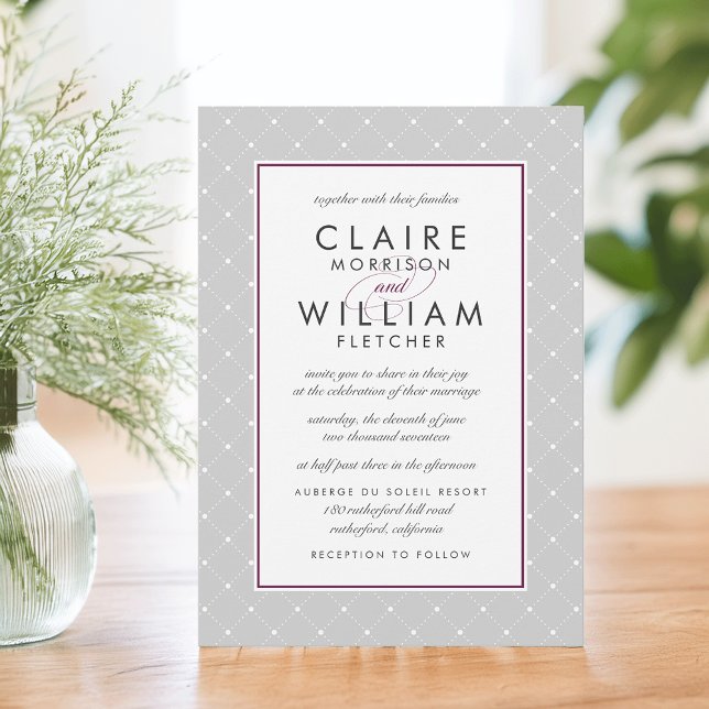 Diamond Dot Wedding Invitation | Plum and Grey (Creator Uploaded)