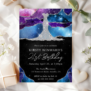 Diamond Dress and Galaxy Agate 21st Birthday Invitation