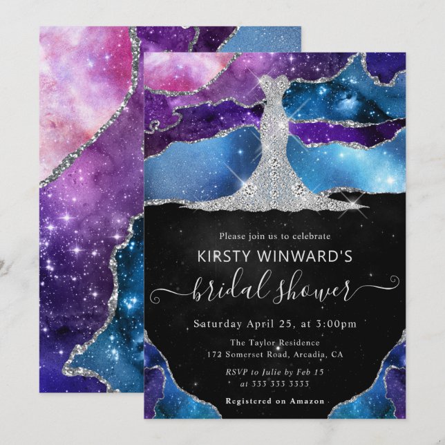 Diamond Dress and Galaxy Agate Bridal Shower Invitation (Front/Back)