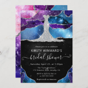 Diamond Dress and Galaxy Agate Bridal Shower Invitation