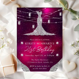 Diamond Dress and Mason Jars Glam 21st Birthday Invitation