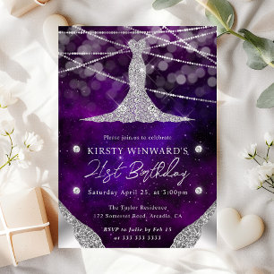 Diamond Dress and String Lights 21st Birthday Invitation