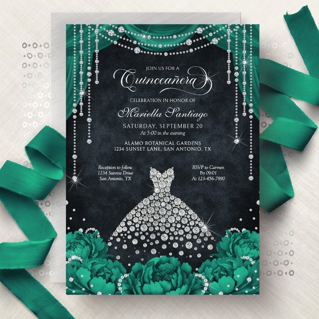 Diamond Dress Bling Quinceanera Invitation (Creator Uploaded)