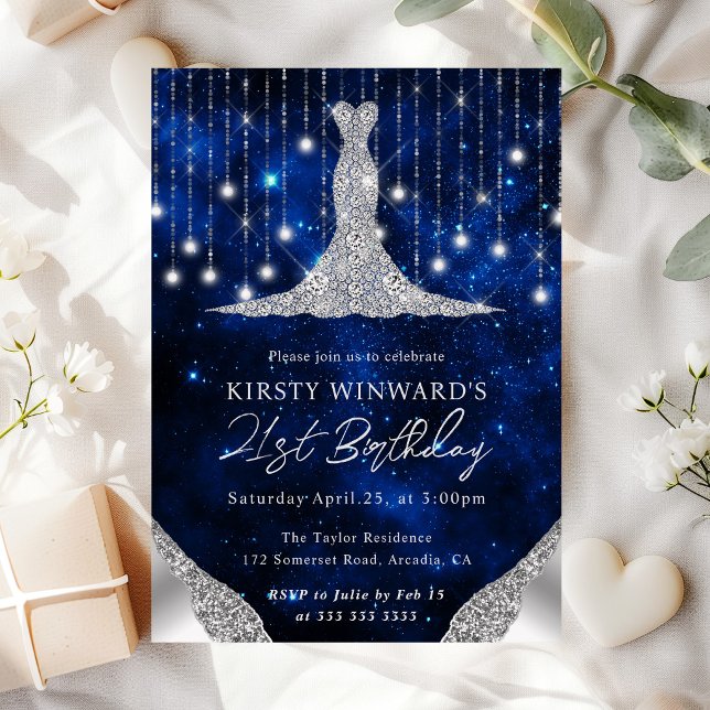 Diamond Dress & Bokeh String Lights 21st birthday Invitation (Creator Uploaded)