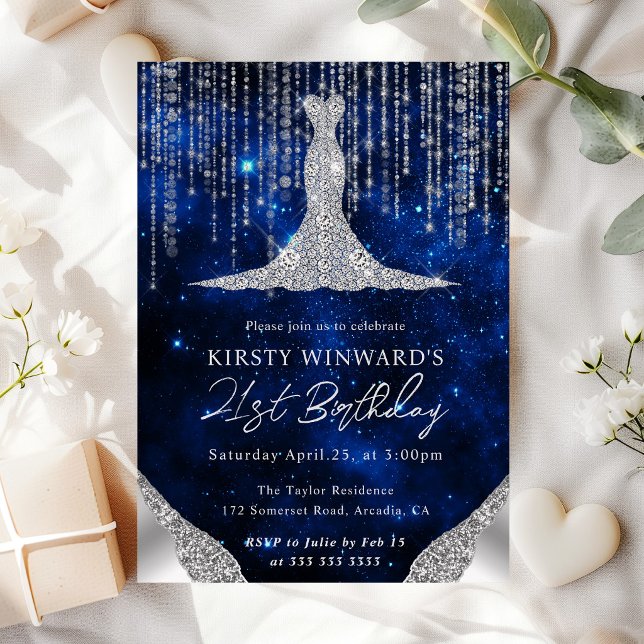 Diamond Dress & Bokeh String Lights 21st birthday Invitation (Creator Uploaded)