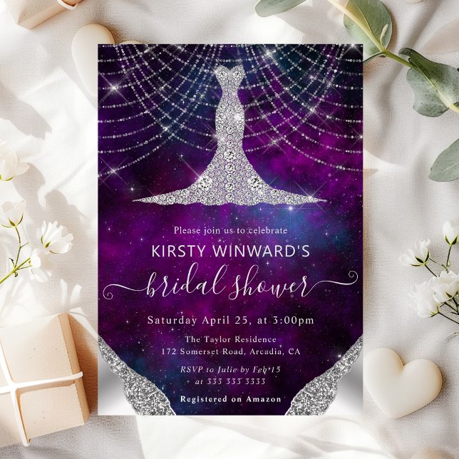 Diamond Dress & Bokeh String Lights Bridal Shower Invitation (Creator Uploaded)