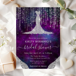 Diamond Dress & Bokeh String Lights Bridal Shower Invitation