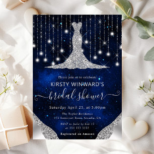 Diamond Dress & Bokeh String Lights Bridal Shower Invitation