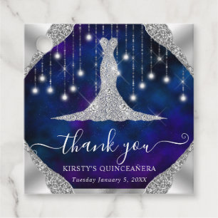 Diamond Dress & Bokeh String Lights Quinceanera Favour Tags