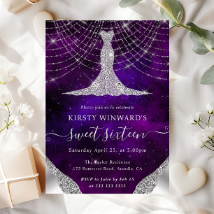Diamond Dress & Bokeh String Lights Sweet 16 Invitation