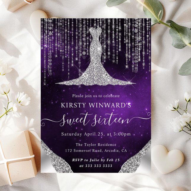 Diamond Dress & Bokeh String Lights Sweet 16 Invitation (Creator Uploaded)