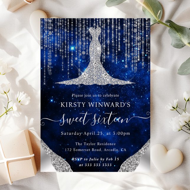 Diamond Dress & Bokeh String Lights Sweet 16 Invitation (Creator Uploaded)
