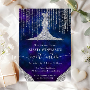 Diamond Dress & Bokeh String Lights Sweet 16 Invitation