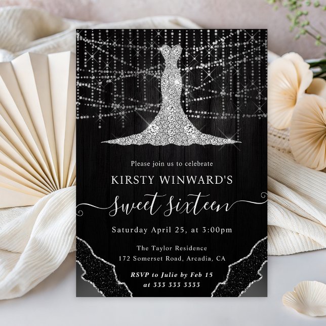 Diamond Dress & Bokeh String Lights Sweet 16 Invitation (Creator Uploaded)