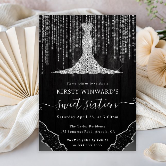 Diamond Dress & Bokeh String Lights Sweet 16 Invitation (Creator Uploaded)