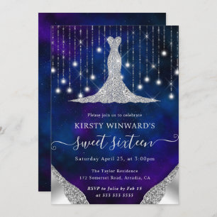 Diamond Dress & Bokeh String Lights Sweet 16 Invitation