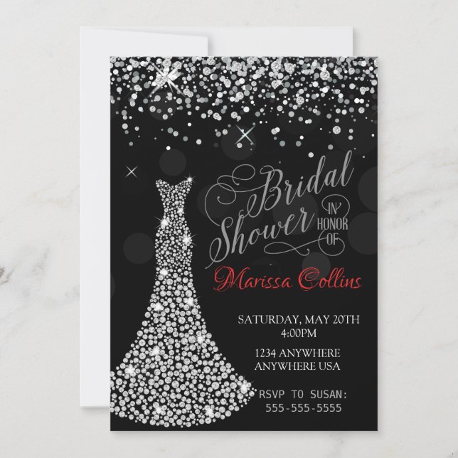 Diamond dress Bridal shower invitation, rhinestone Invitation (Front)