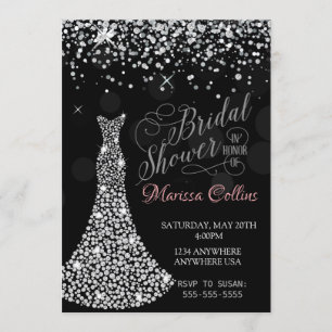 Diamond dress Bridal shower invitation, rhinestone Invitation