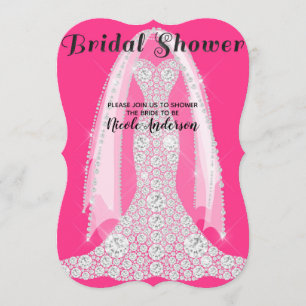 Diamond Dress Hot Pink Black Glam Bridal Shower Invitation