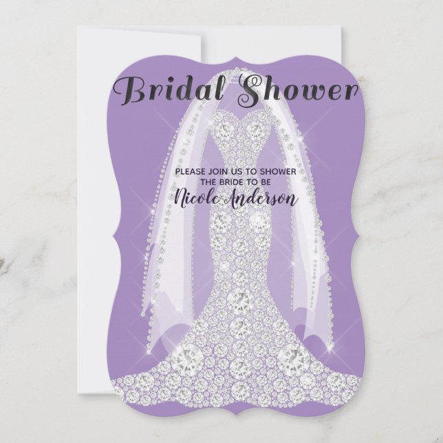 Diamond Dress Purple Lilac Glam Bridal Shower Invitation (Front)