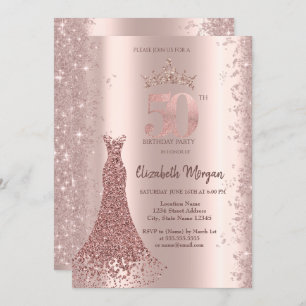 Diamond Dress Rose Gold Glitter Dust 60th Birthday Invitation