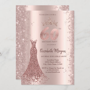 Diamond Dress Rose Gold Glitter Dust 60th Birthday Invitation