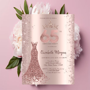 Diamond Dress Rose Gold Glitter Dust 65th Birthday Invitation
