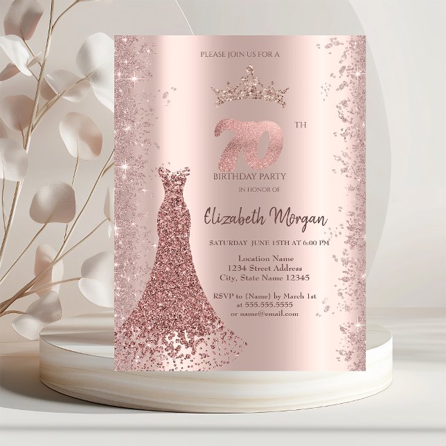 Diamond Dress Rose Gold Glitter Dust 70th Invitation (Creator Uploaded)