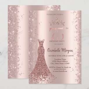 Diamond Dress Rose Gold Glitter Dust 75th Birthday Invitation