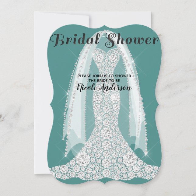 Diamond Dress Teal Turquoise Glam Bridal Shower Invitation (Front)