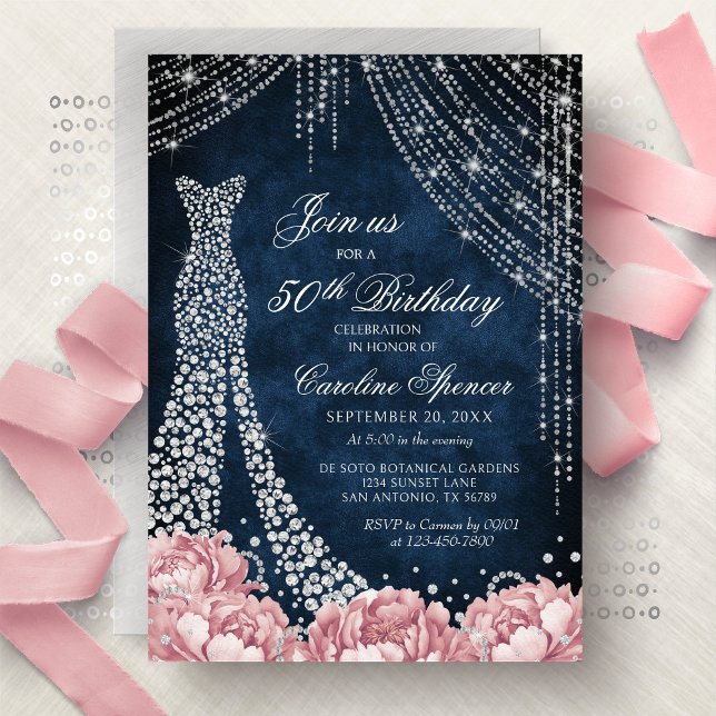 Diamond Dress Women's 50th Silver Birthday Invitation (Creator Uploaded)