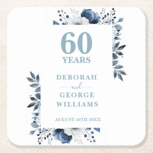 Diamond Elegant Floral 60th Wedding Anniversary Square Paper Coaster