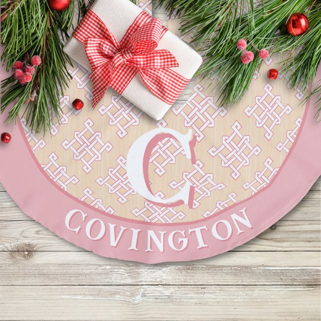 Diamond Endless Knot in Pink + Orange Personalised Faux Linen Tree Skirt (Creator Uploaded)