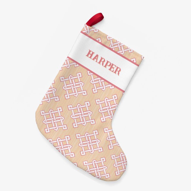 Diamond Endless Knot in Pink + Orange Personalised Small Christmas Stocking (Front (Hanging))