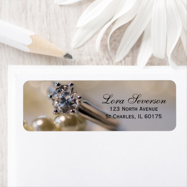 Diamond Engagement Ring and Pearls Return Address Label (Insitu)
