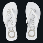 Diamond Engagement Ring Bling Wedding BRIDE Thongs<br><div class="desc">Features an original marker illustration of a sparkling diamond ring, with BRIDE in a fun font. Perfect for engagements, weddings, bridal showers, bachelorette parties and more! Designer is available to create and upload custom designs to match the colours and themes of your wedding--click "Ask this Designer" to begin the design...</div>