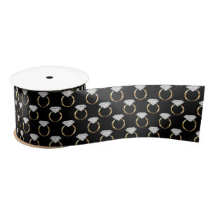Diamond Engagement Wedding Ring Black Gold Satin Ribbon