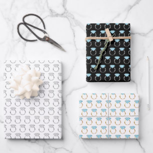 Diamond Engagement Wedding Ring Pattern Wrapping Paper Sheet