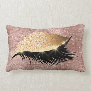 Diamond Eye Make Up Gold Glitter Pink Powder Rose Lumbar Cushion