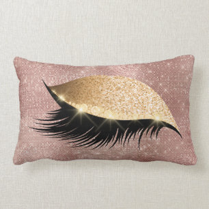Diamond Eye Make Up Gold Glitter Pink Powder Rose Lumbar Cushion