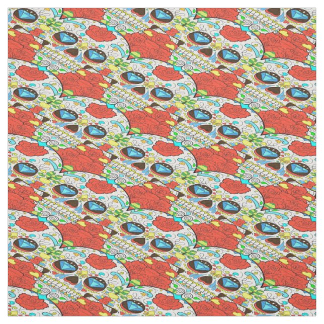 Diamond eyes sugar skull fabric (Swatch)