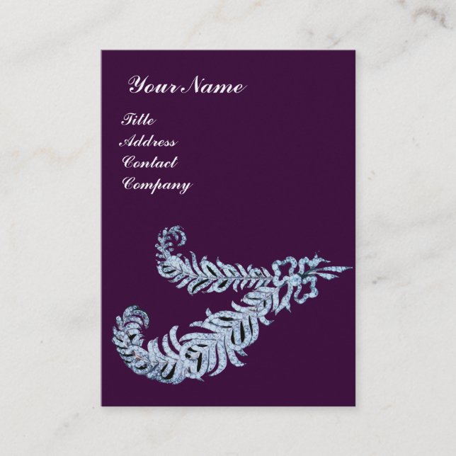 DIAMOND FEATHERS MONOGRAM ,purple Business Card (Front)