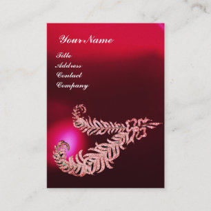 DIAMOND FEATHERS MONOGRAM ,Red Burgundy Ruby Pearl Business Card